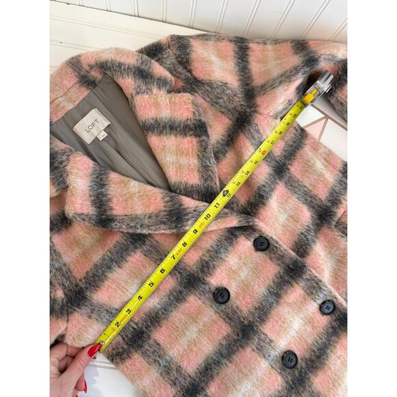 NWOT LOFT Plaid Double Breasted Coat Pink Gray Wool Blend Gorpcore Outdoor Sz M - Picture 6 of 10